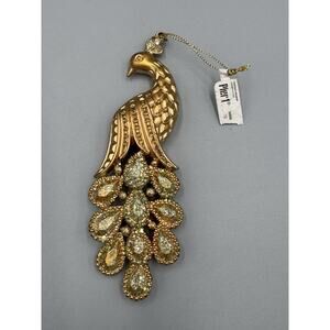 Vintage Pier 1 One Peacock Glitter Sparkly Christmas Ornament 5 Inch
